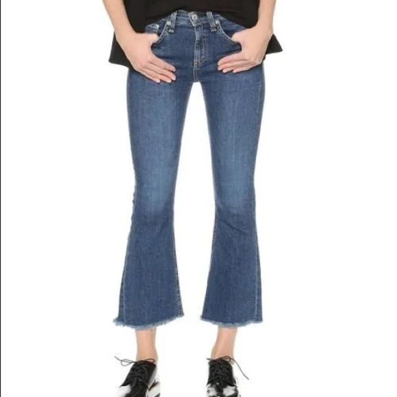 Rag & Bone High Rise Cropped Flare Jeans Raw Hem Paz Wash Dark 26 - Picture 1 of 11